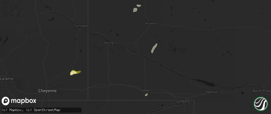 Hail map in Bridgeport, NE on July 7, 2026