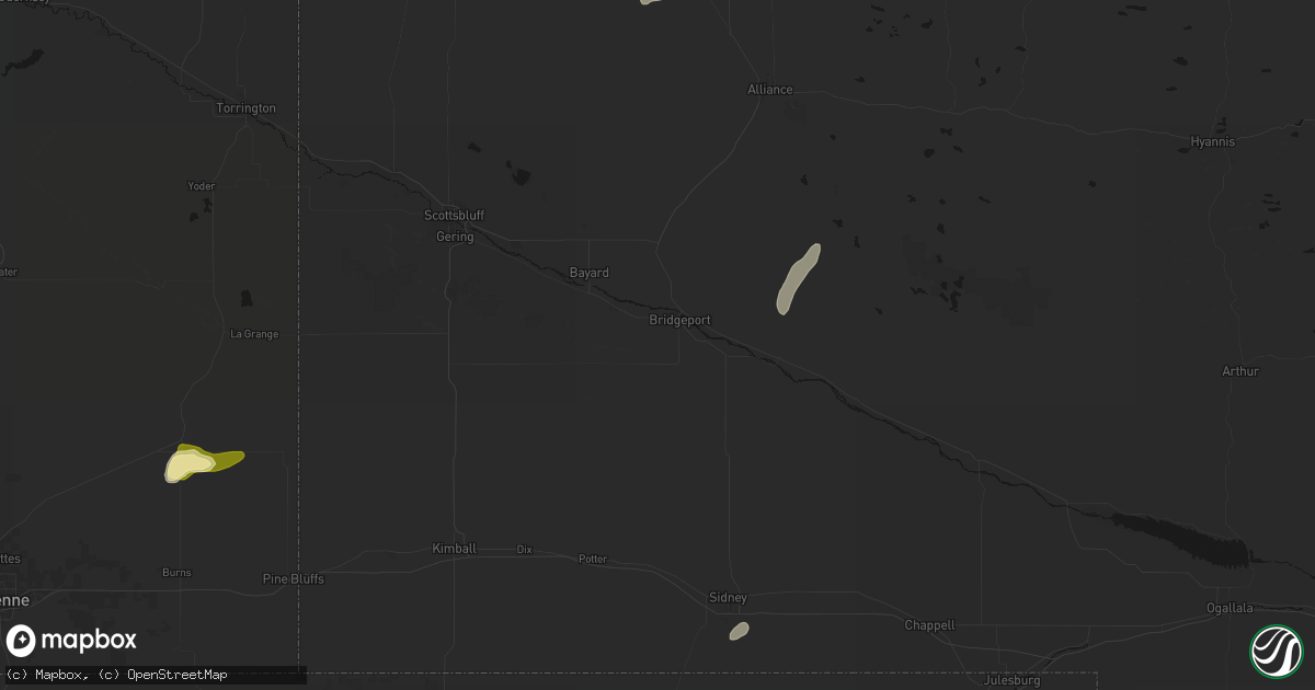 Hail map in Bridgeport, NE on July 7, 2026