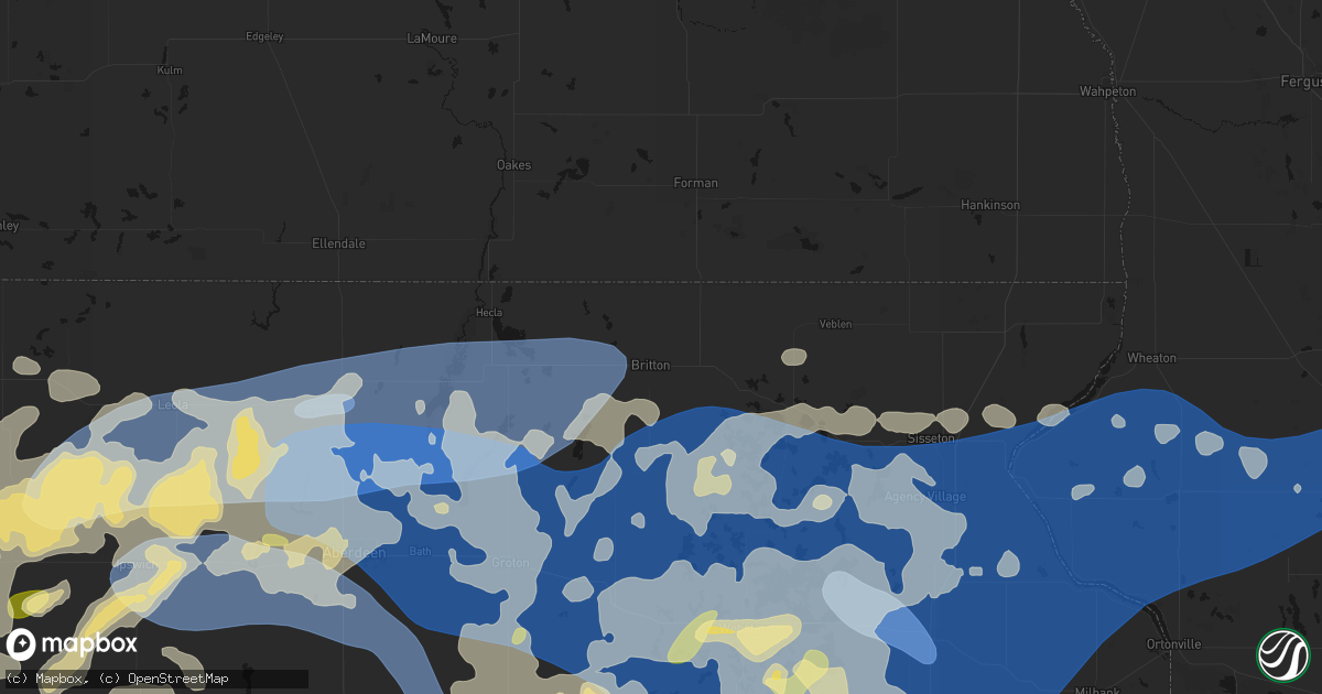 Hail map in Britton, SD on July 7, 2026