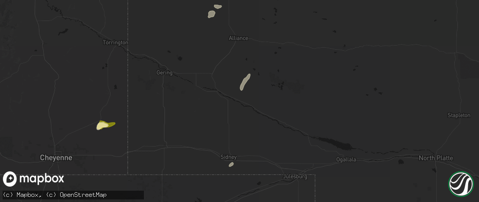 Hail map in Broadwater, NE on July 7, 2026