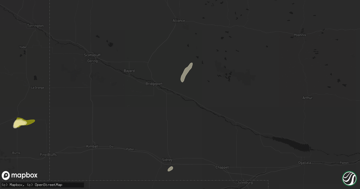 Hail map in Broadwater, NE on July 7, 2026