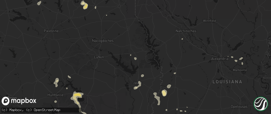 Hail map in Bronson, TX on July 7, 2026