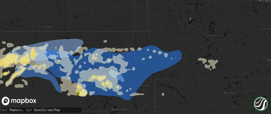 Hail map in Browns Valley, MN on July 7, 2026