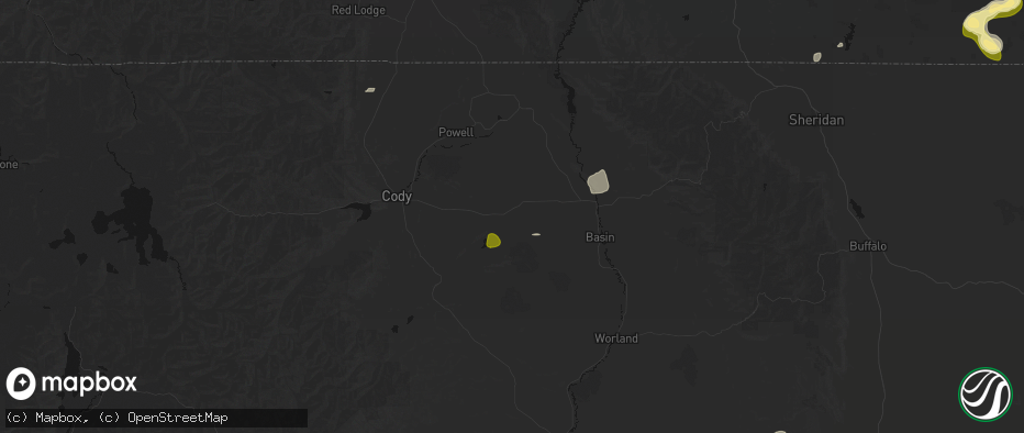 Hail map in Burlington, WY on July 7, 2026