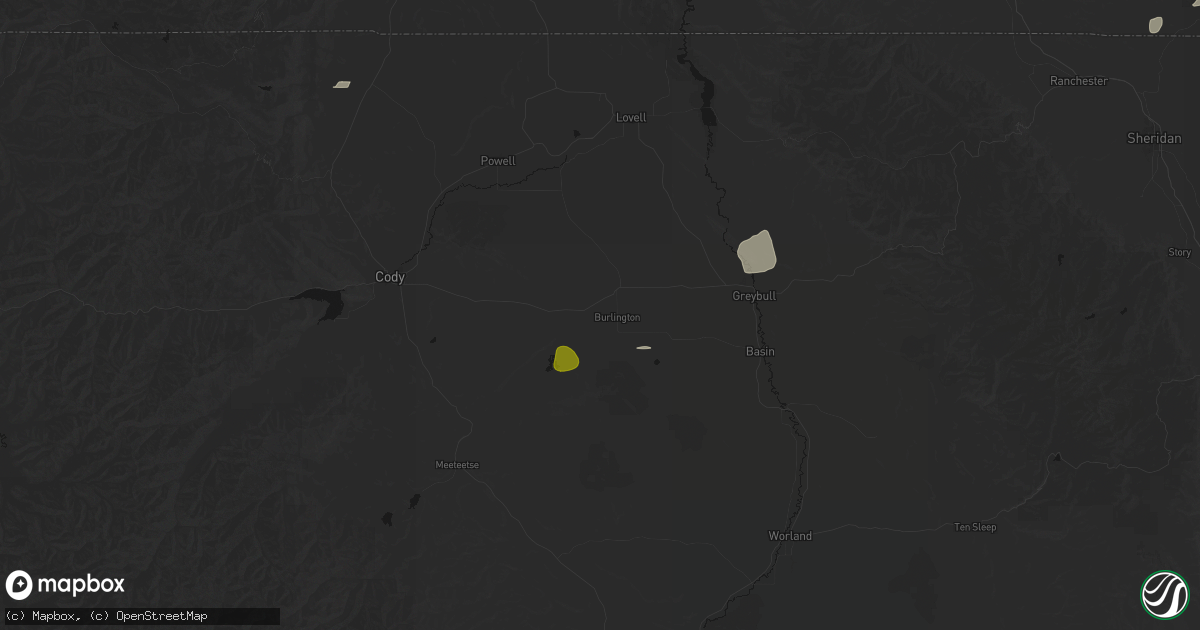 Hail map in Burlington, WY on July 7, 2026
