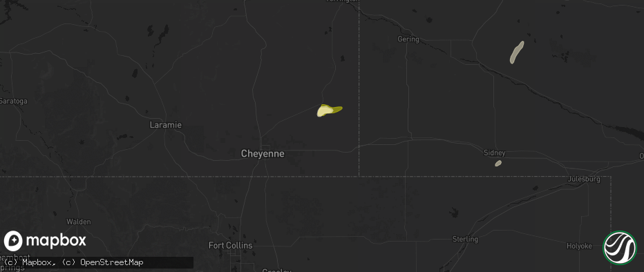 Hail map in Burns, WY on July 7, 2026