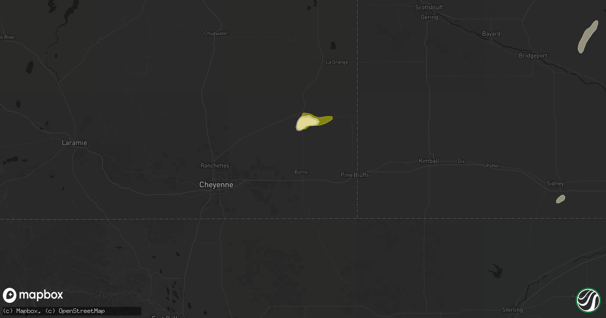 Hail map in Burns, WY on July 7, 2026