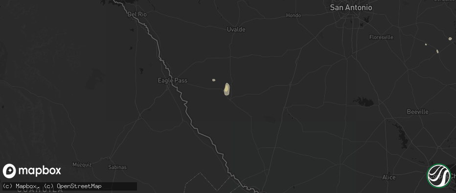 Hail map in Carrizo Springs, TX on July 7, 2026