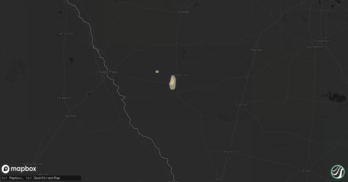 Hail map in Carrizo Springs, TX on July 7, 2026