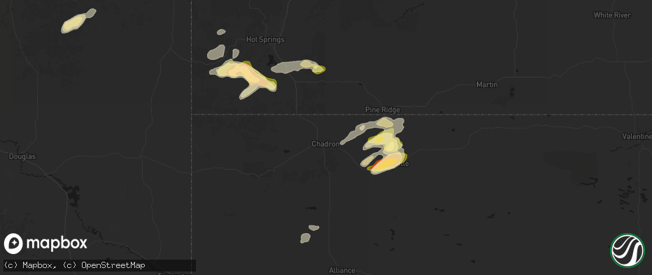 Hail map in Chadron, NE on July 7, 2026