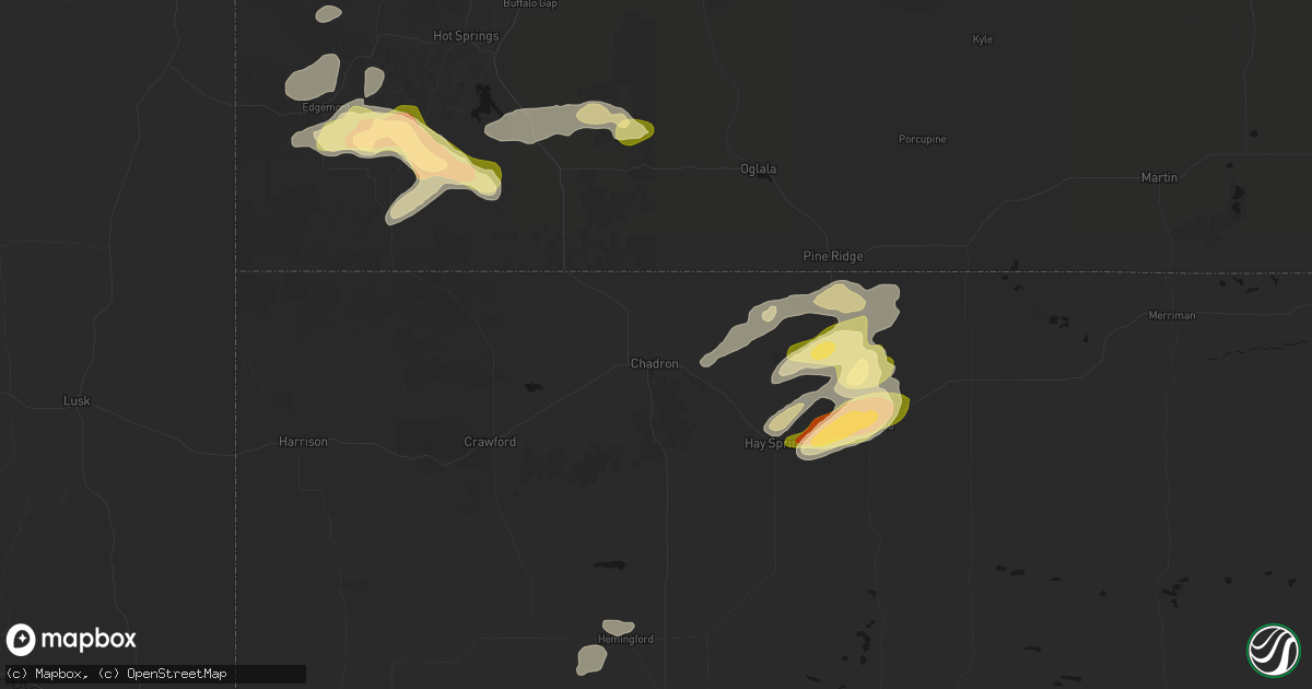 Hail map in Chadron, NE on July 7, 2026