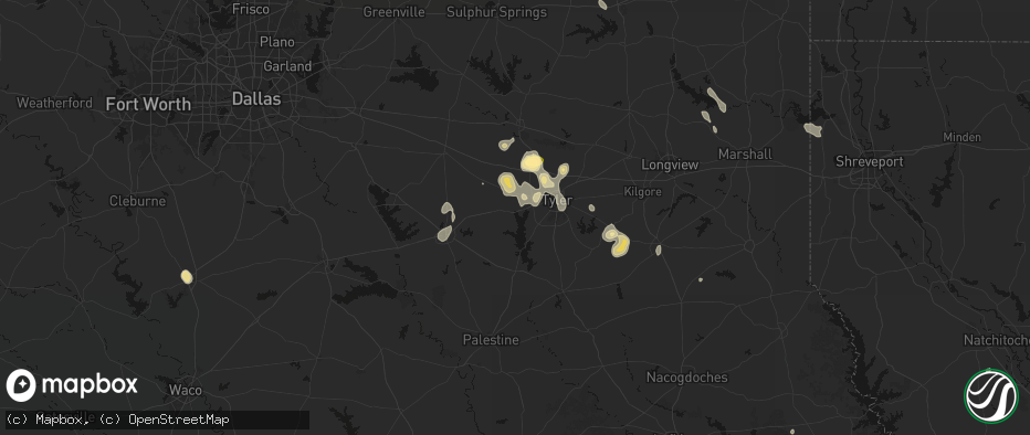 Hail map in Chandler, TX on July 7, 2026