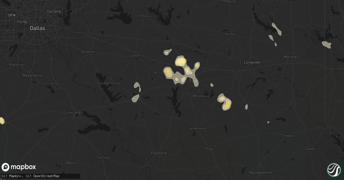 Hail map in Chandler, TX on July 7, 2026