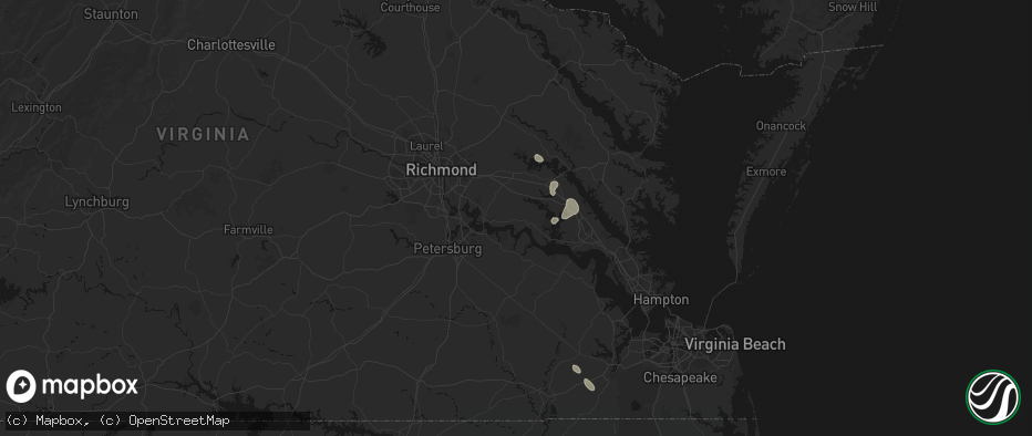 Hail map in Charles City, VA on July 7, 2026