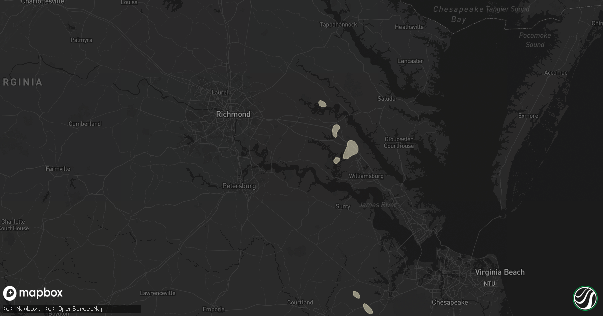 Hail map in Charles City, VA on July 7, 2026