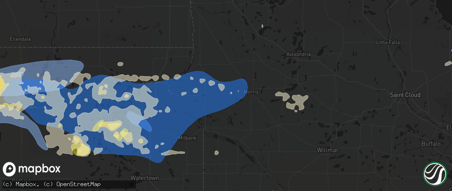 Hail map in Chokio, MN on July 7, 2026