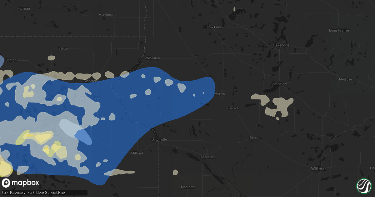 Hail map in Chokio, MN on July 7, 2026