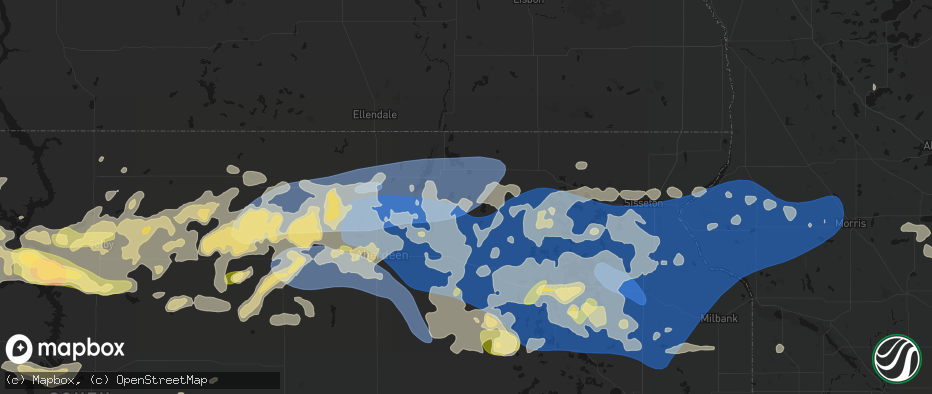 Hail map in Claremont, SD on July 7, 2026