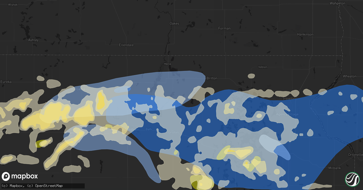 Hail map in Claremont, SD on July 7, 2026