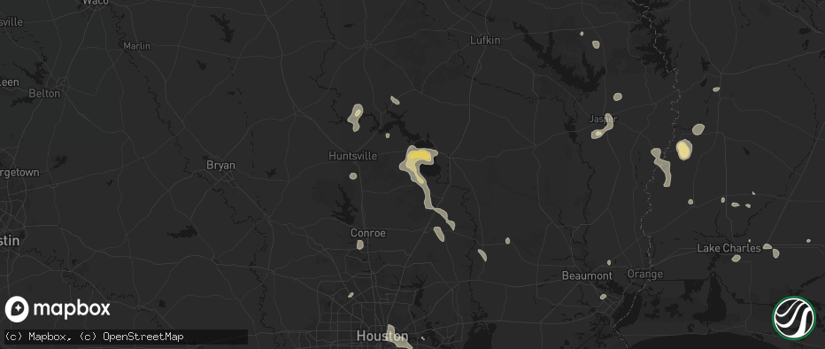 Hail map in Coldspring, TX on July 7, 2026