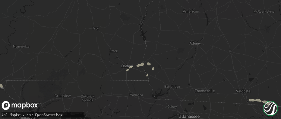 Hail map in Columbia, AL on July 7, 2026