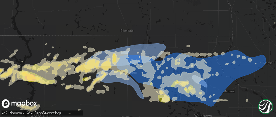 Hail map in Columbia, SD on July 7, 2026