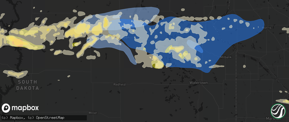 Hail map in Conde, SD on July 7, 2026