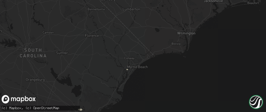 Hail map in Conway, SC on July 7, 2026