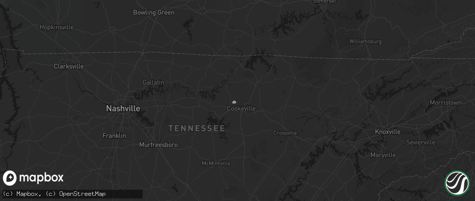 Hail map in Cookeville, TN on July 7, 2026