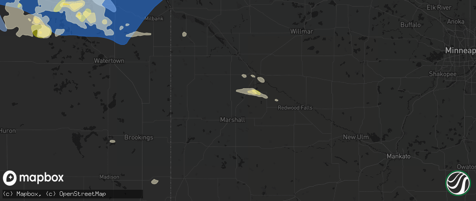 Hail map in Cottonwood, MN on July 7, 2026