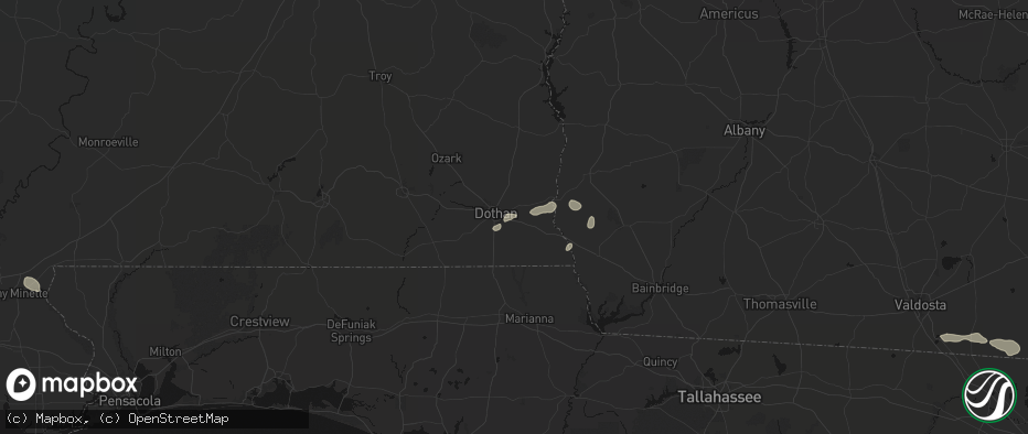 Hail map in Cowarts, AL on July 7, 2026