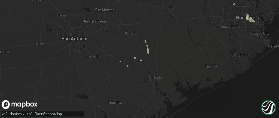 Hail map in Cuero, TX on July 7, 2026
