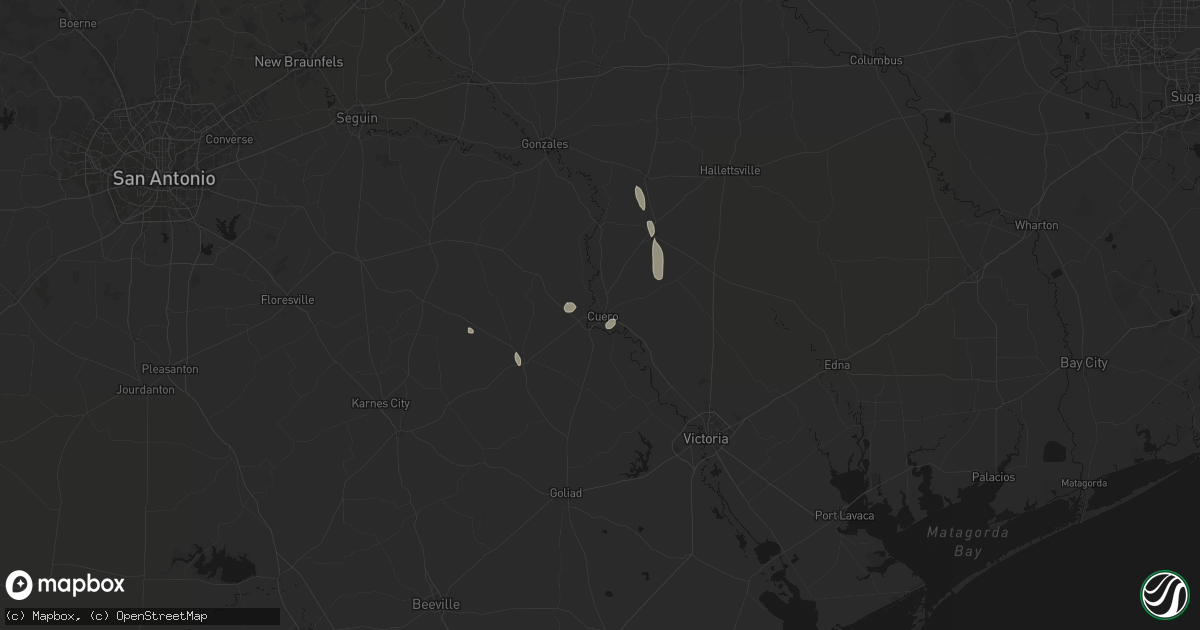Hail map in Cuero, TX on July 7, 2026