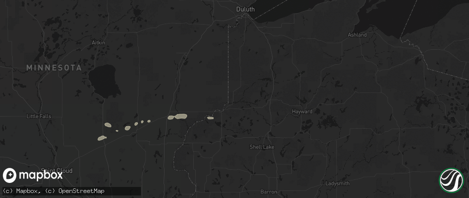 Hail map in Danbury, WI on July 7, 2026