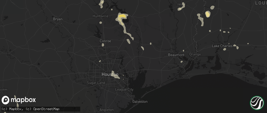 Hail map in Dayton, TX on July 7, 2026