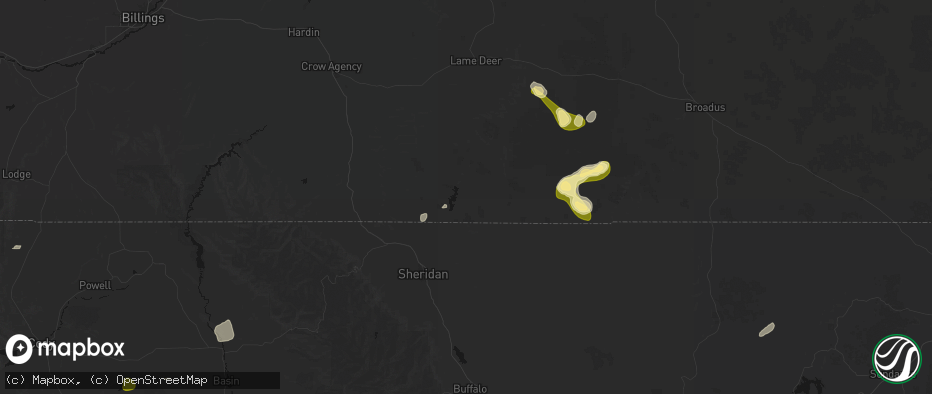 Hail map in Decker, MT on July 7, 2026