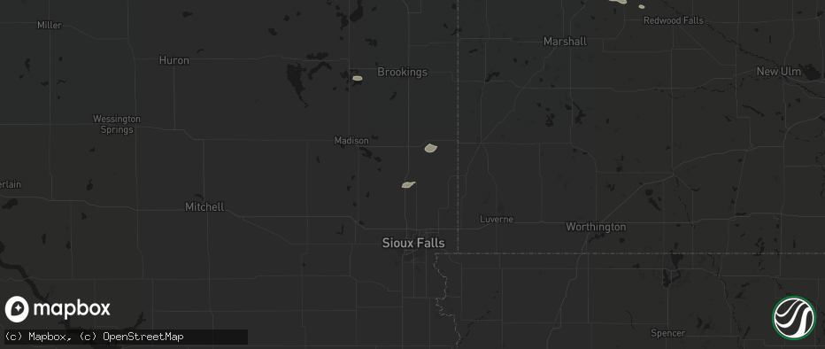 Hail map in Dell Rapids, SD on July 7, 2026
