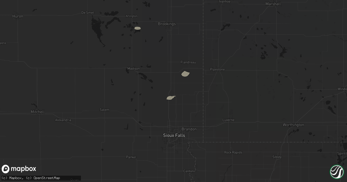 Hail map in Dell Rapids, SD on July 7, 2026