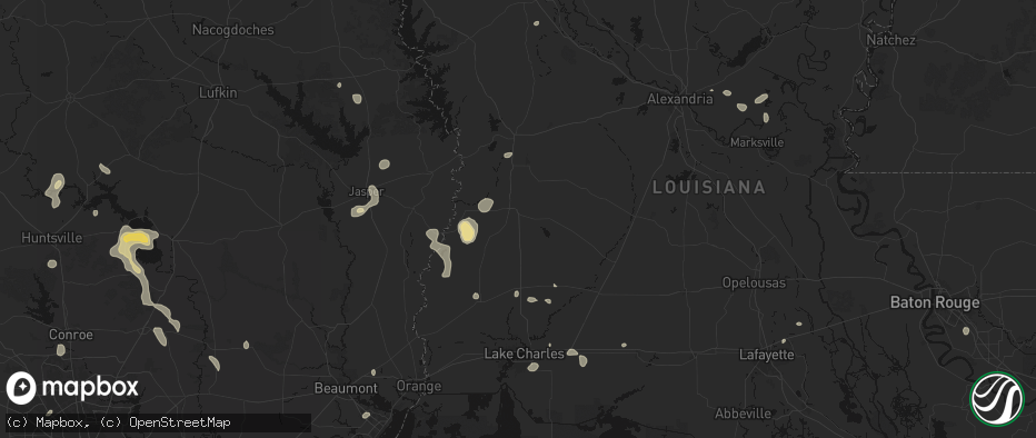 Hail map in Deridder, LA on July 7, 2026