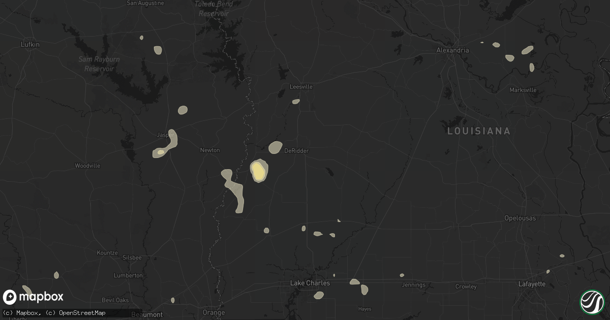 Hail map in Deridder, LA on July 7, 2026