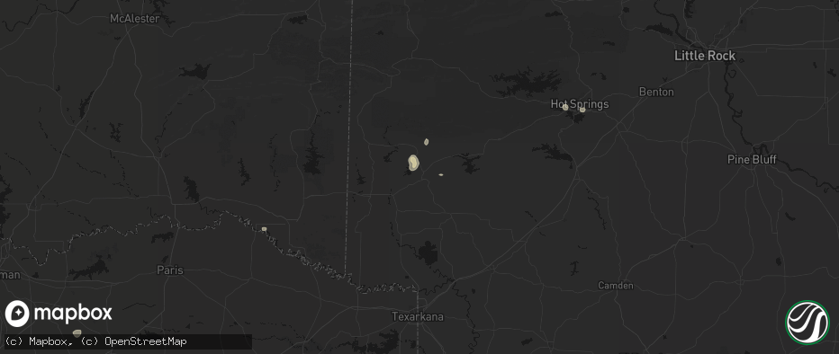 Hail map in Dierks, AR on July 7, 2026