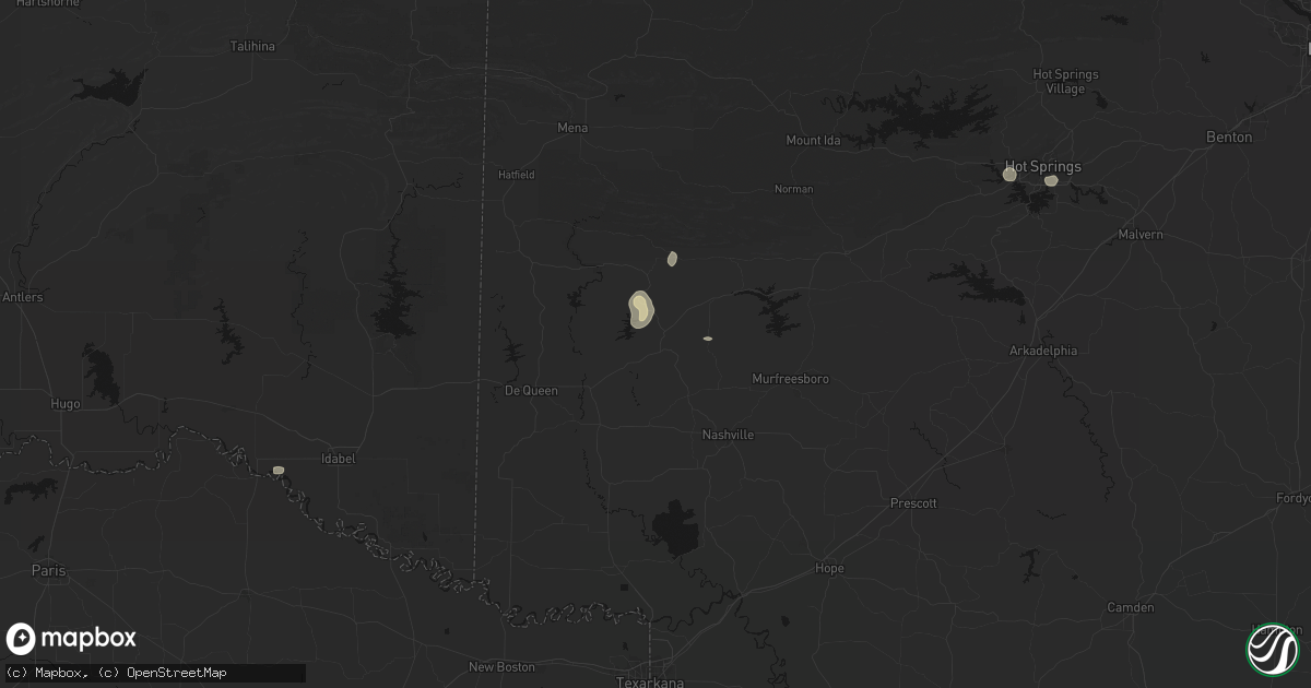 Hail map in Dierks, AR on July 7, 2026