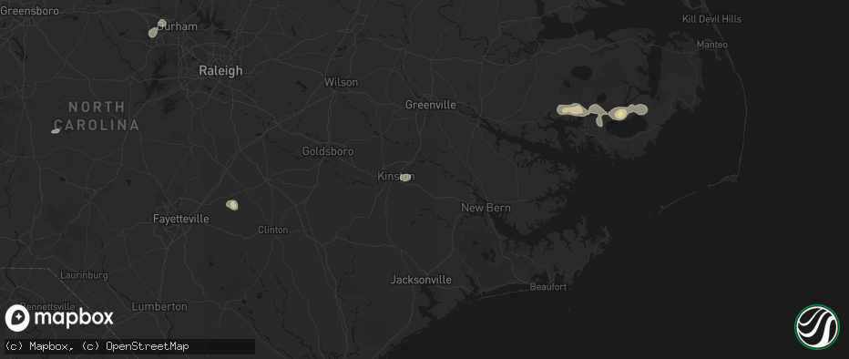 Hail map in Dover, NC on July 7, 2026