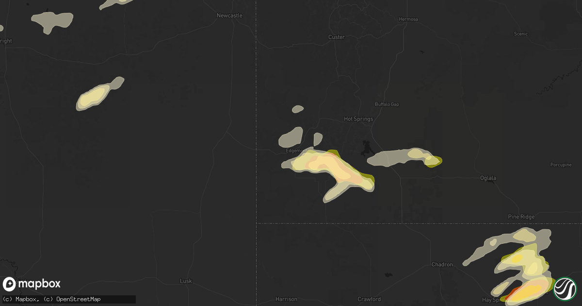 Hail map in Edgemont, SD on July 7, 2026