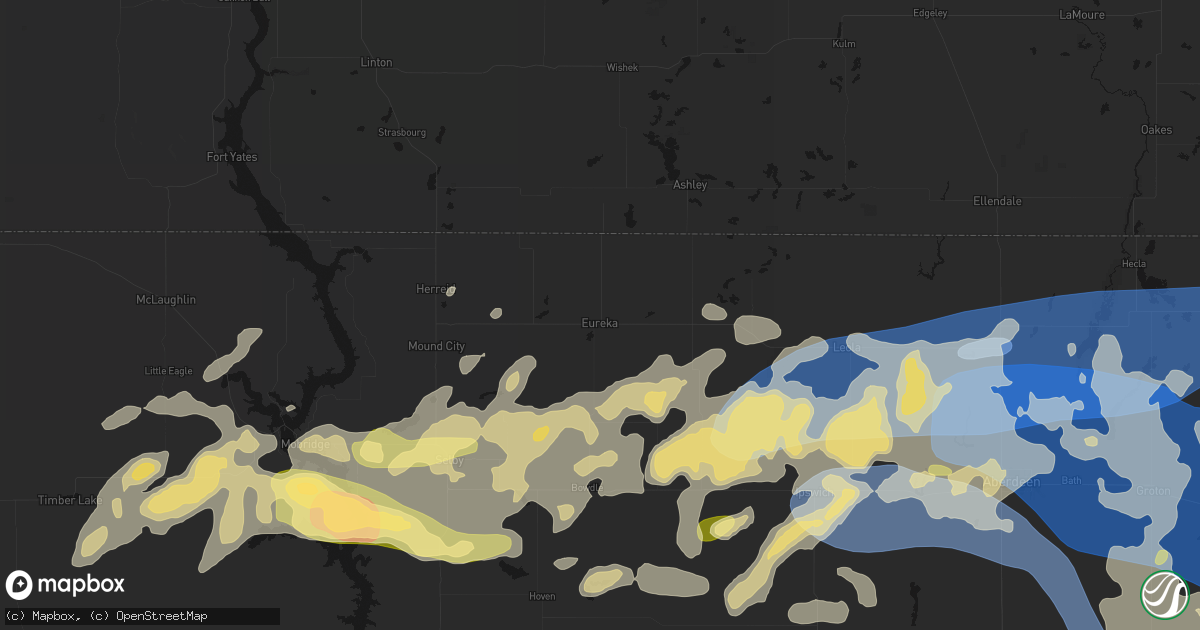 Hail map in Eureka, SD on July 7, 2026