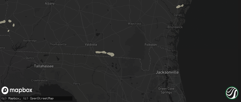 Hail map in Fargo, GA on July 7, 2026