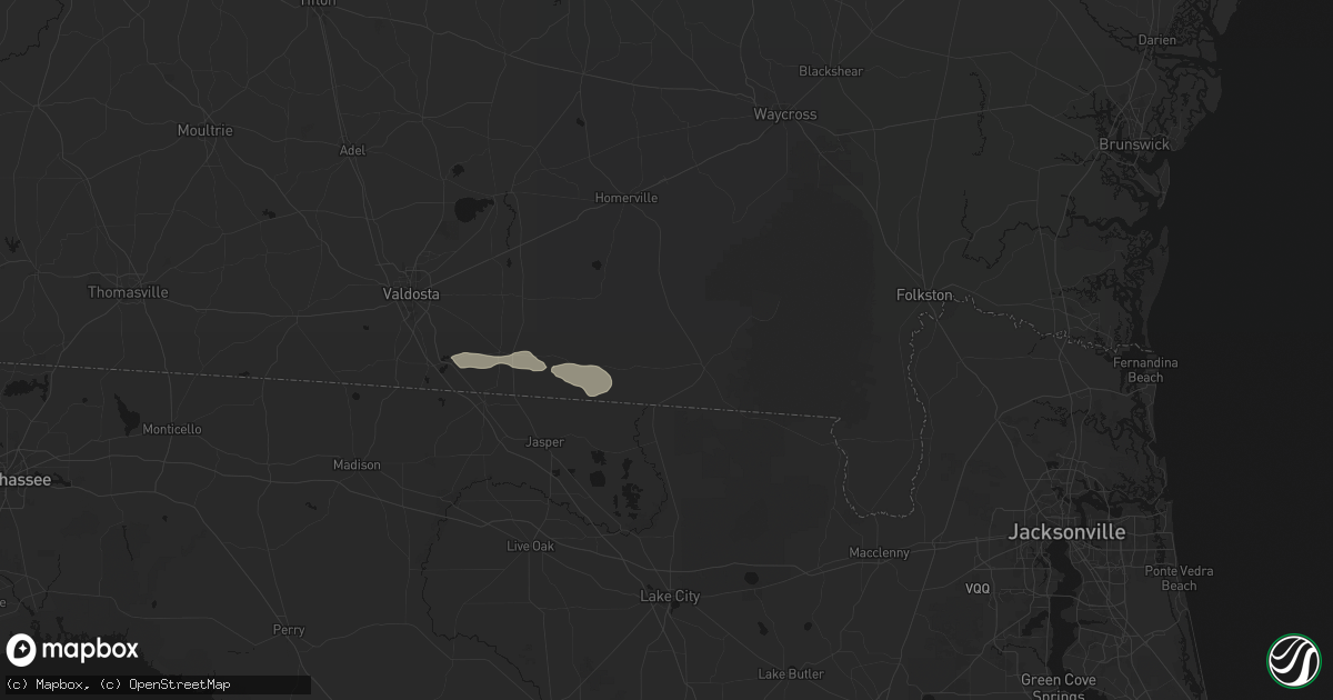 Hail map in Fargo, GA on July 7, 2026
