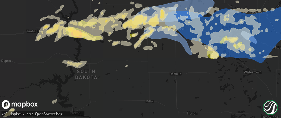 Hail map in Faulkton, SD on July 7, 2026