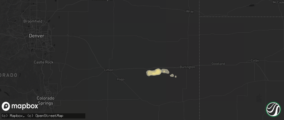 Hail map in Flagler, CO on July 7, 2026