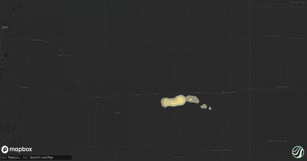 Hail map in Flagler, CO on July 7, 2026